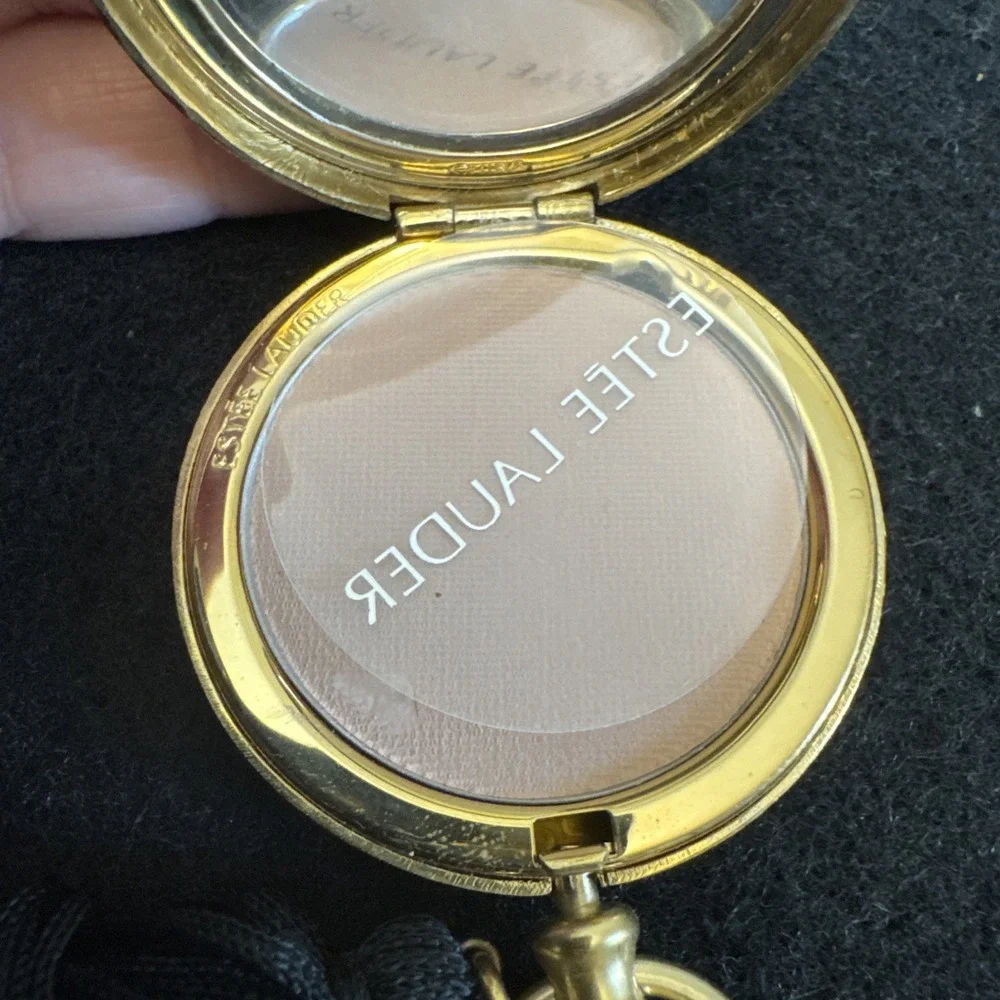 Estee Lauder Gold Tone Transparent Powder Compact Pocket Watch Design Vintage